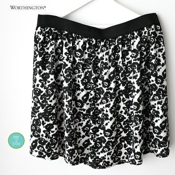 WORTHINGTON Black & White Print Skirt with Elastic Waist - Size 2X - Picture 2 of 8